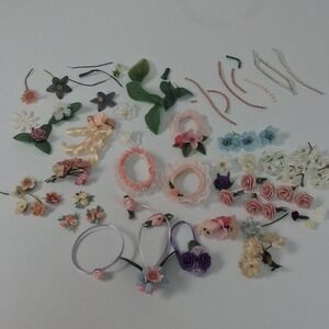 75+ Vintage Miniature Flowers Lot Dollhouse Supplies Tiny Roses Lace Décor Craft
